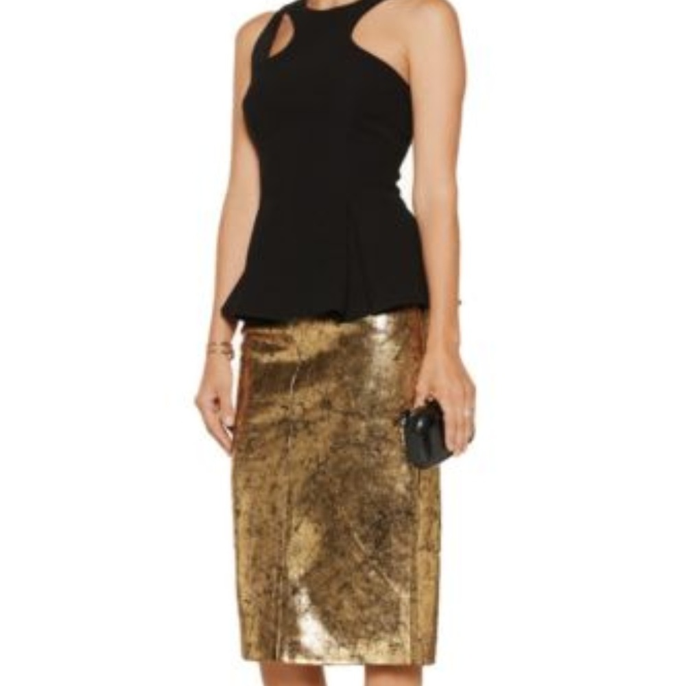 💕HP💕Gold/Black Leather “Crackled “ Look Pencil Skirt NWT (RAOUL) also fits reg - Picture 3 of 11